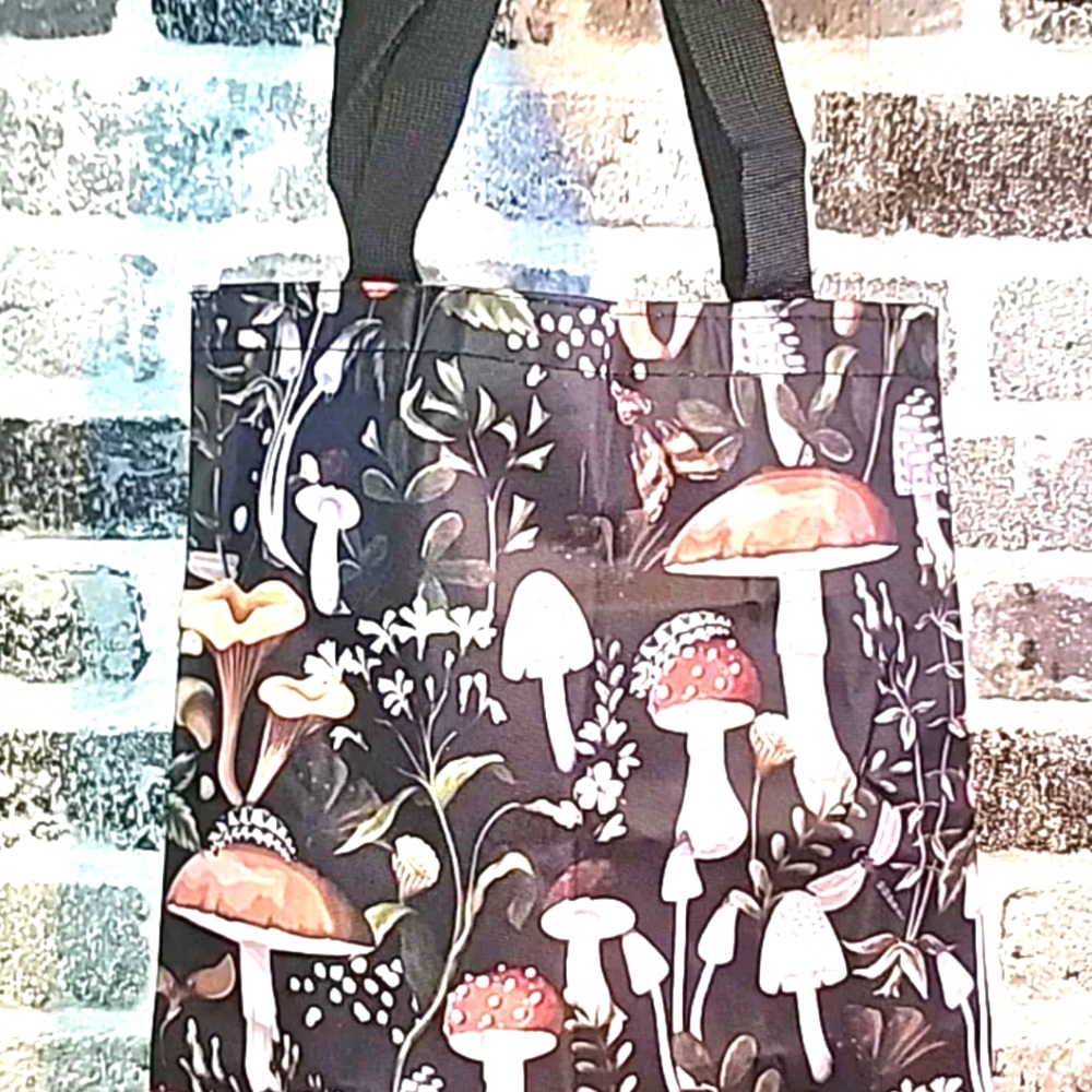 Mushrooms Shoulder Tote Medium Gift/ Shopping bag 16"x13" Cottage Retro Style